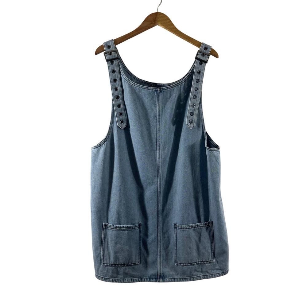 Hot Topic Blue Denim Pinafore Overall Dress Grommet Buckle Straps Pockets Size L
